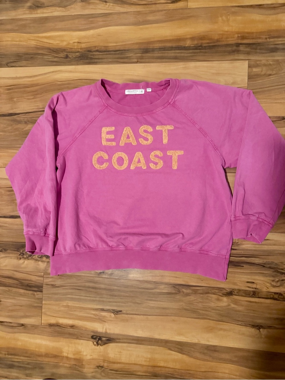 Pink with Orange “East Coast” Chenille Letters Crewneck Sweatshirt | Size S/M - Picture 6 of 6